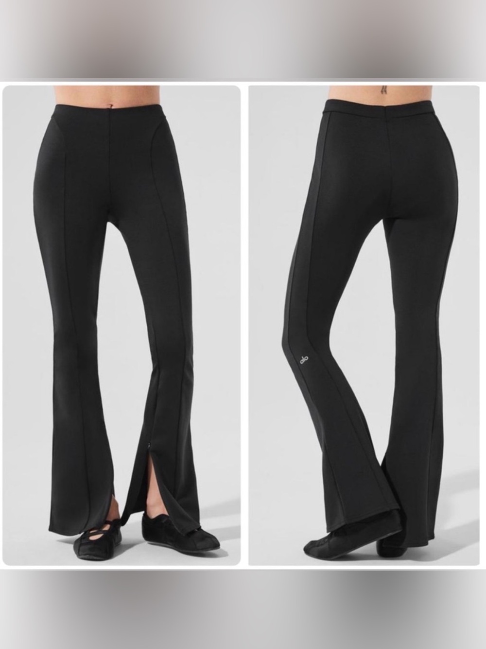 ALO Yoga Black Flare 7/8 Zip Pants Leggings